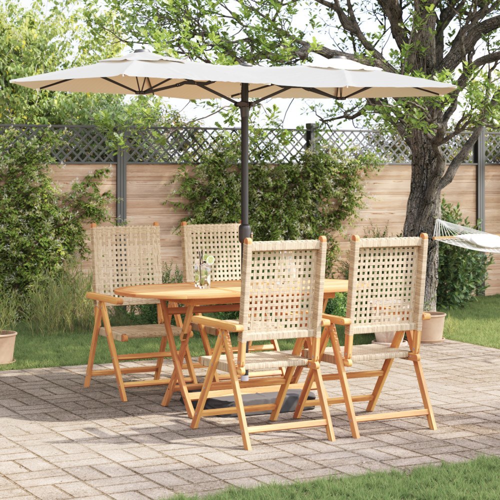 vidaXL 5-delars trädgårdsmöbelset i beige massivt akaciaträ och poly-rattan
