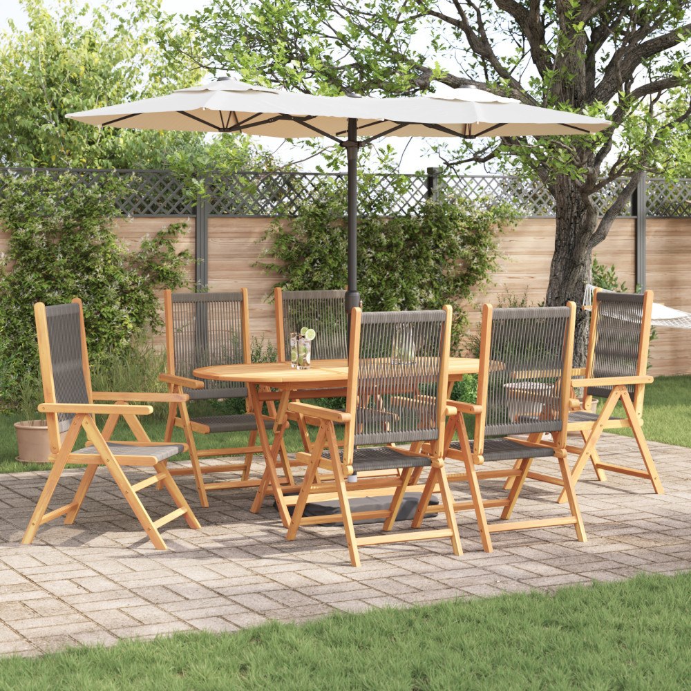 vidaXL 7-delars trädgårdsmöbelset grått av solid akaciaträ och poly-rattan
