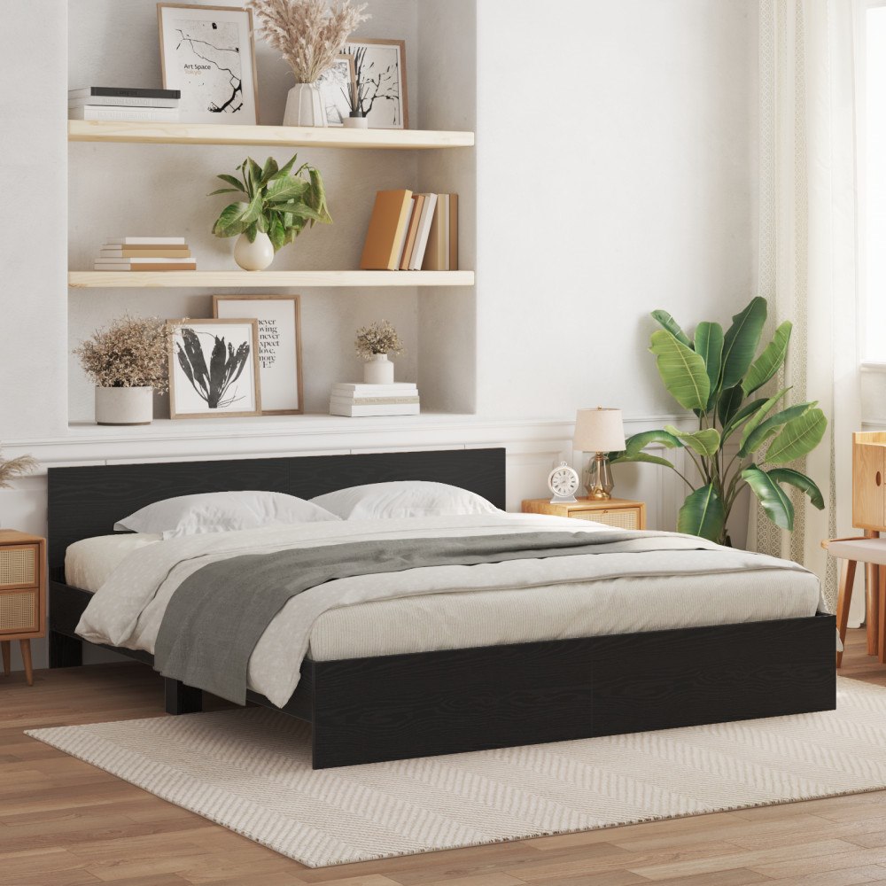 vidaXL sängram med huvudgavel svart ek 180x200 cm konstruerad trä