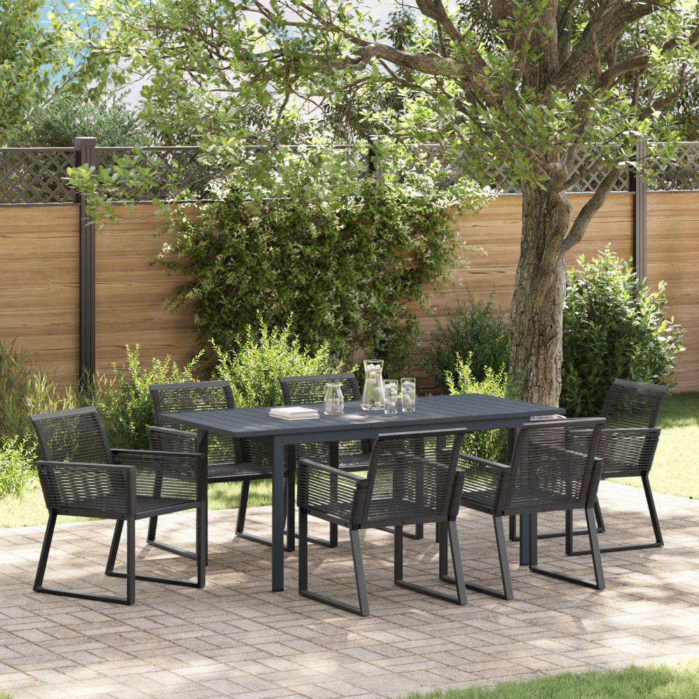 vidaXL 7-delad Trädgårdsdining-set Svart Stål och Poly Rattan