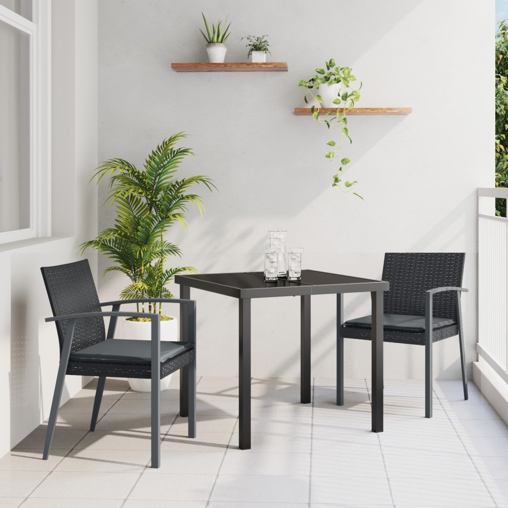 vidaXL 3-delat Trädgårdsdining set med kuddar Svart Poly Rattan