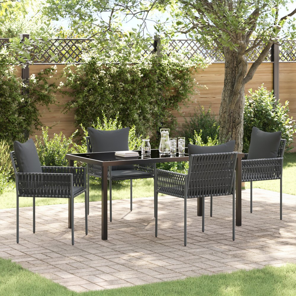 vidaXL 5-delat Trädgårdssoffset med dynor Svart Poly Rattan
