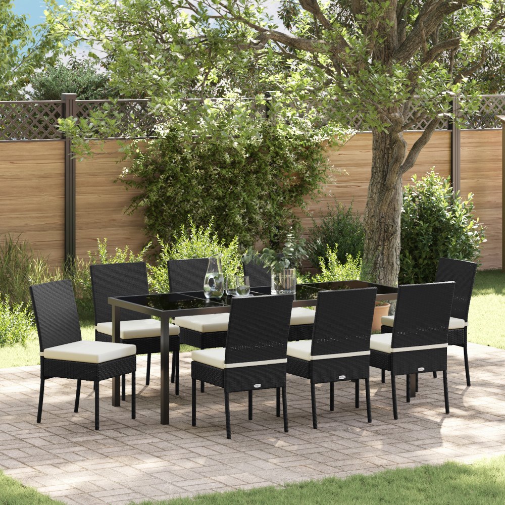 vidaXL 9-delars Trädgårdsmöbel Set Svart Poly Rattan