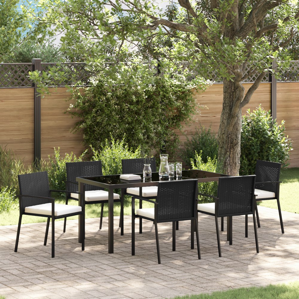 vidaXL 7-delat trädgårdsset Svart Poly Rattan