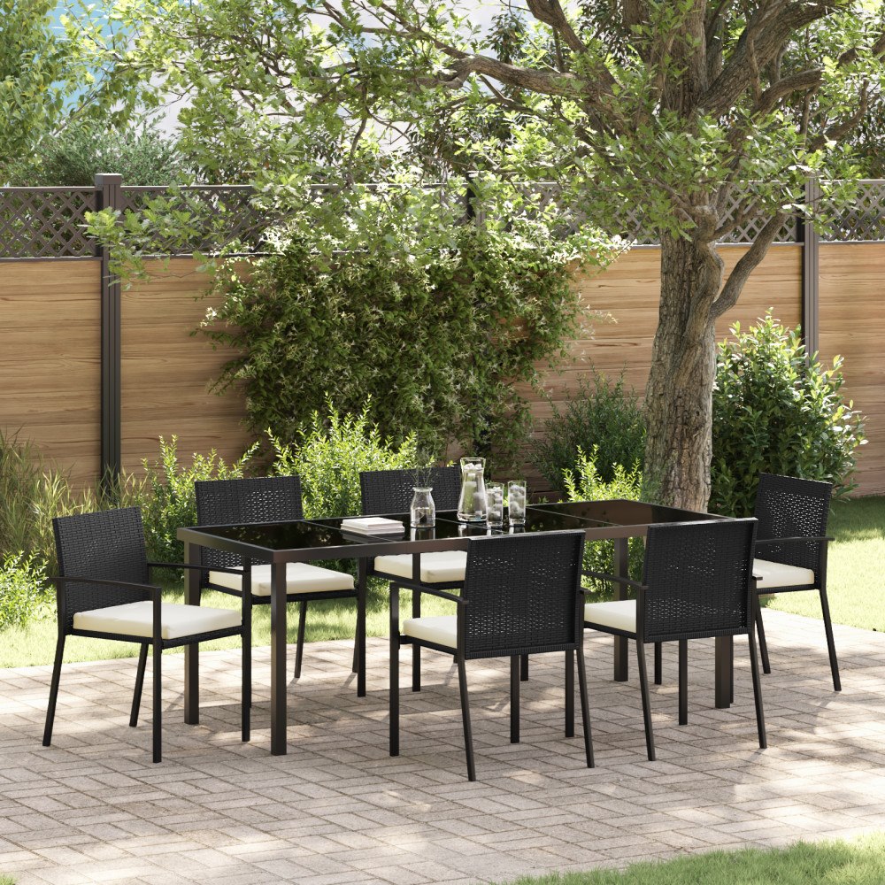 vidaXL 7 Delars Trädgårdsset Svart Poly Rattan