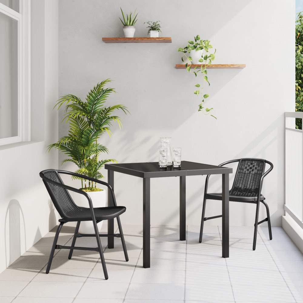 vidaXL 3-delat trädgårdsdining set svart poly rotting