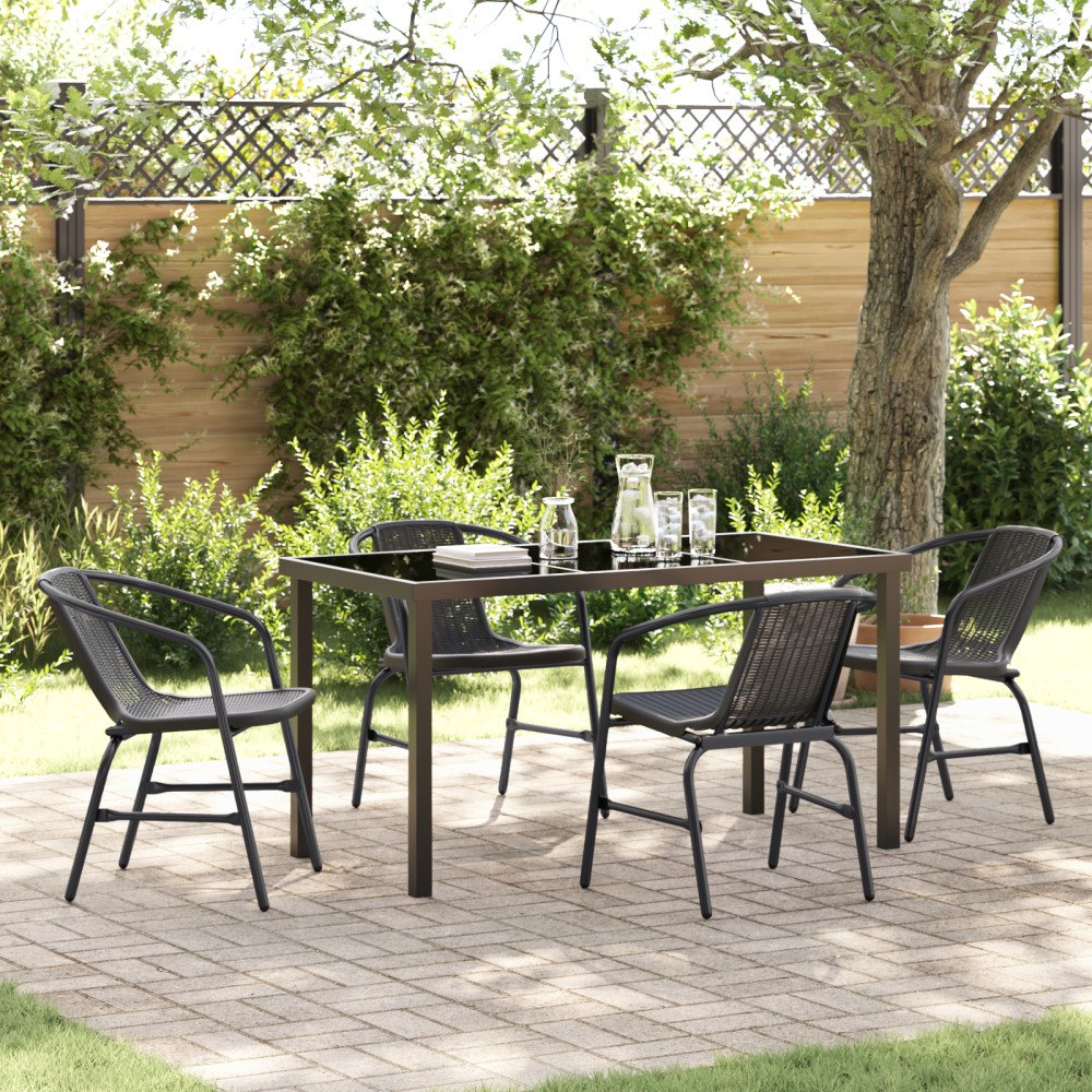 vidaXL 5-delars trädgårdsset Svart Poly Rattan