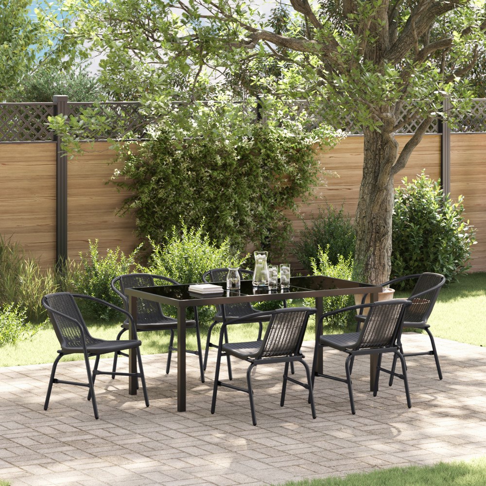 vidaXL 7-delade trädgårdsset Svart Poly Rattan