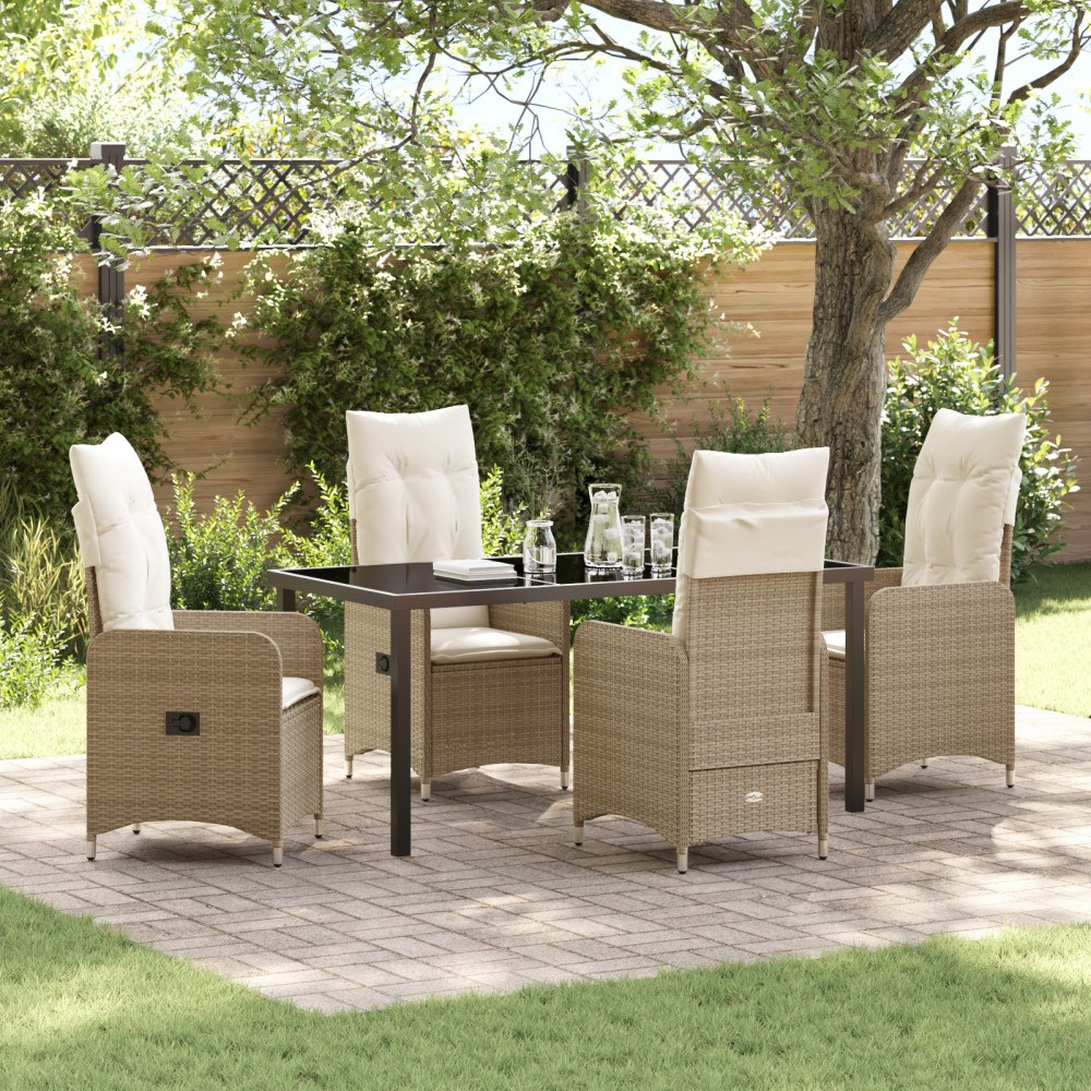 vidaXL 5-delars Trädgårdsmiddagsset Med Kuddar Beige Poly Rattan