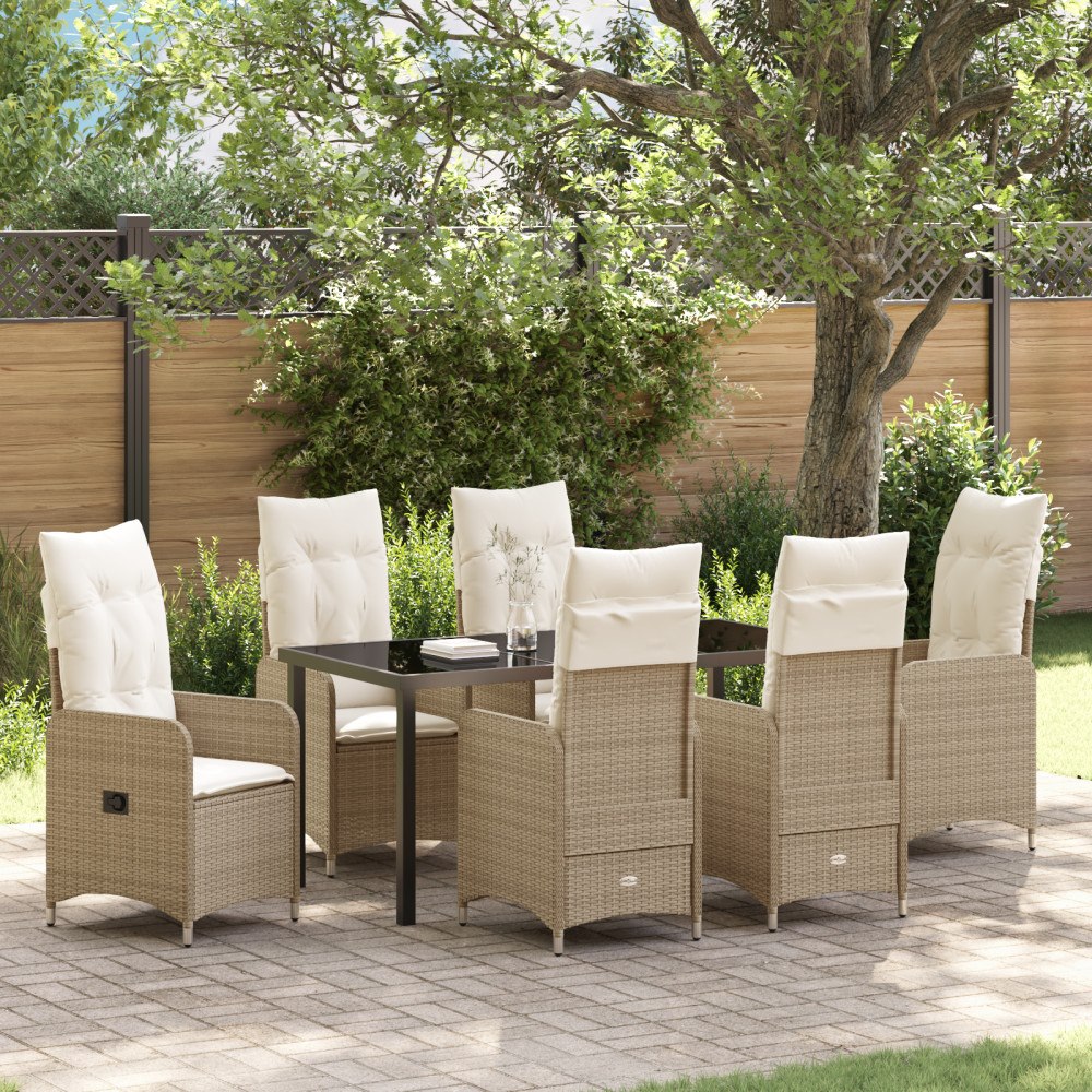 vidaXL 2 Delar Trädgård Matbord Set med Kuddar Beige Poly Rattan