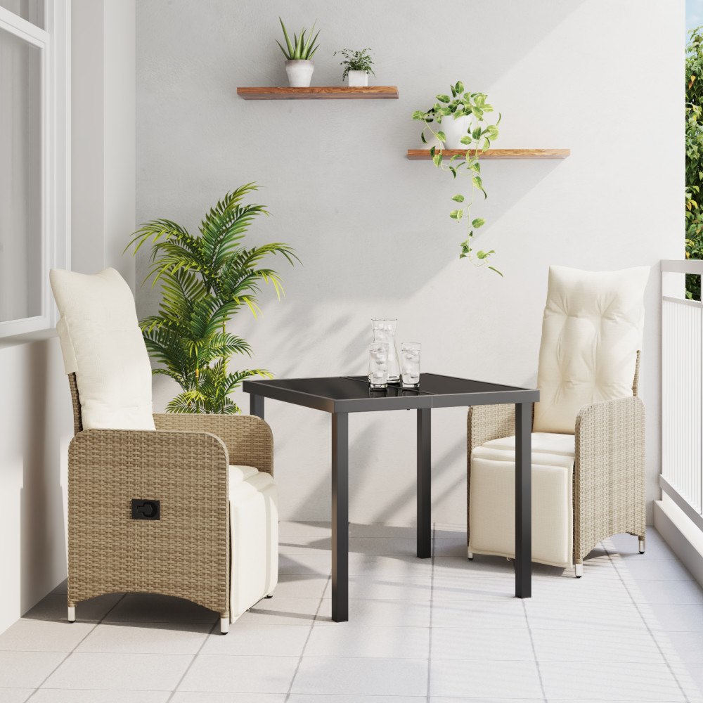 vidaXL 3-delat trädgårdsdining-set med kuddar beige poly rattan