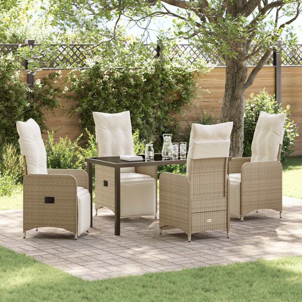vidaXL 5-delat Trädgårds Matbord set med Kuddar Beige Poly Rattan
