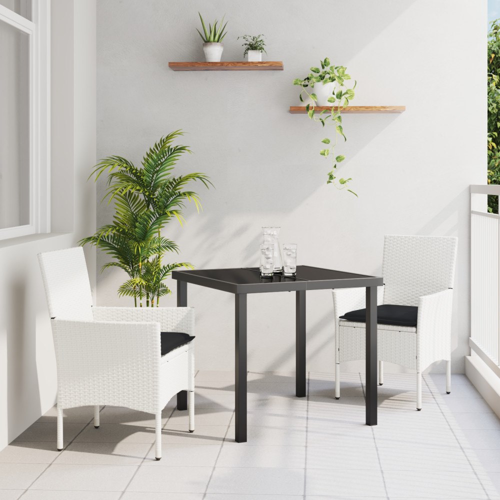 vidaXL 3 Delars Trädgårds Matset med Kuddar Vit Poly Rattan