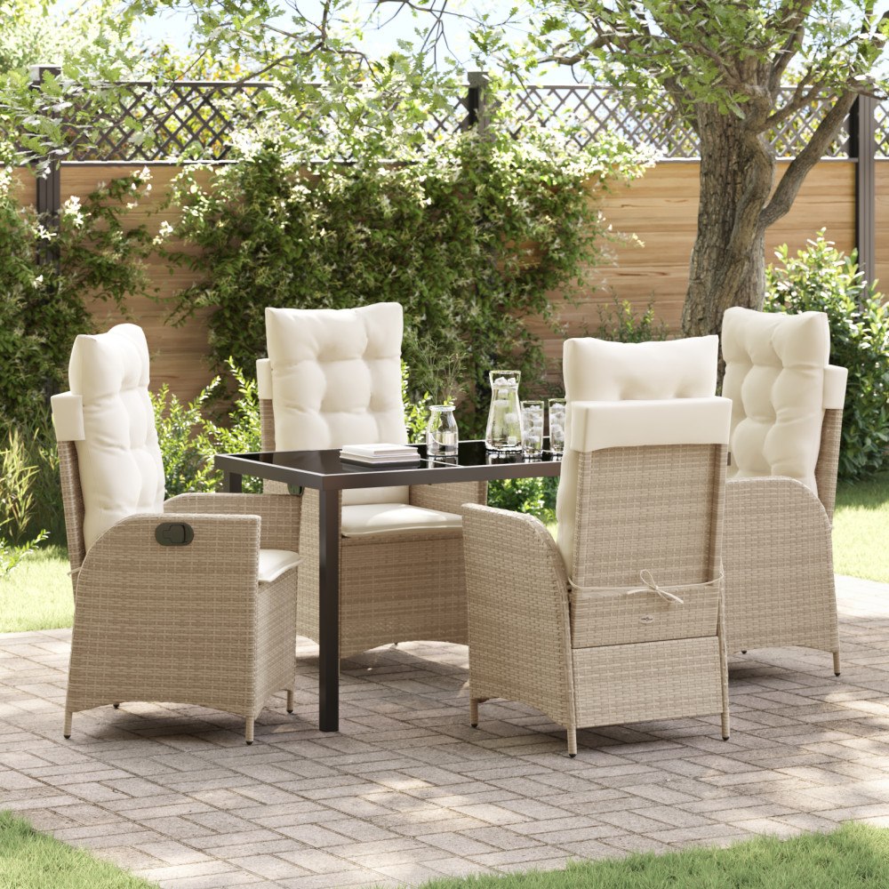 vidaXL 5 Delars Trädgårdsmöbelsats med Kuddar Beige Poly Rattan