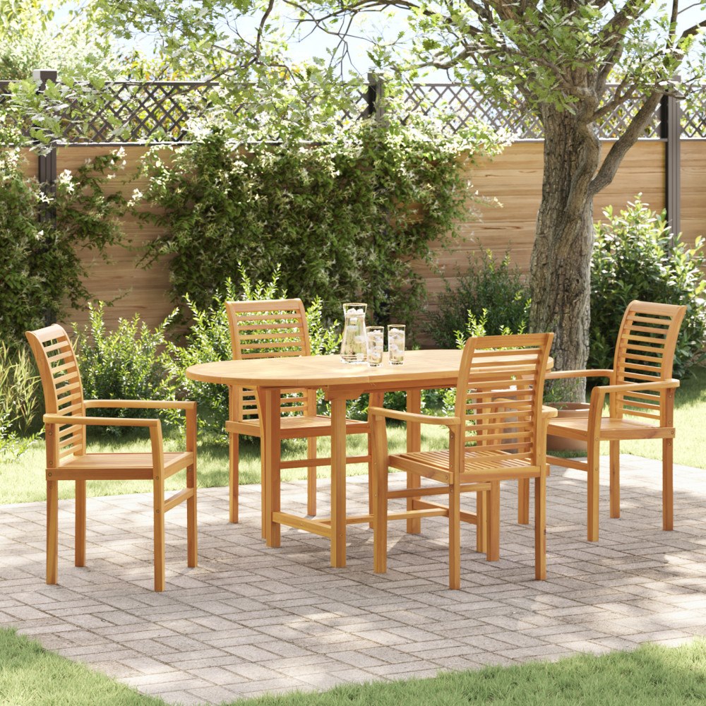 vidaXL 5-delat Trädgårds Matgrupp Massivt Trä Teak, vidaXL Stacking Trädgårdsstol 2 st Massivt Trä Teak