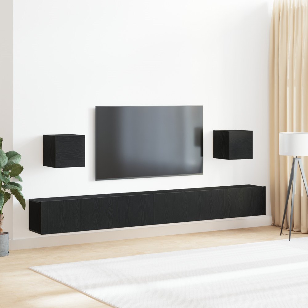 vidaXL 7-delat TV-skåpsset Svart ek Konstruerat trä, vidaXL TV-väggskåp (2 delar) - Svart ek, 80x30x30 cm, gjort av konstruerat...