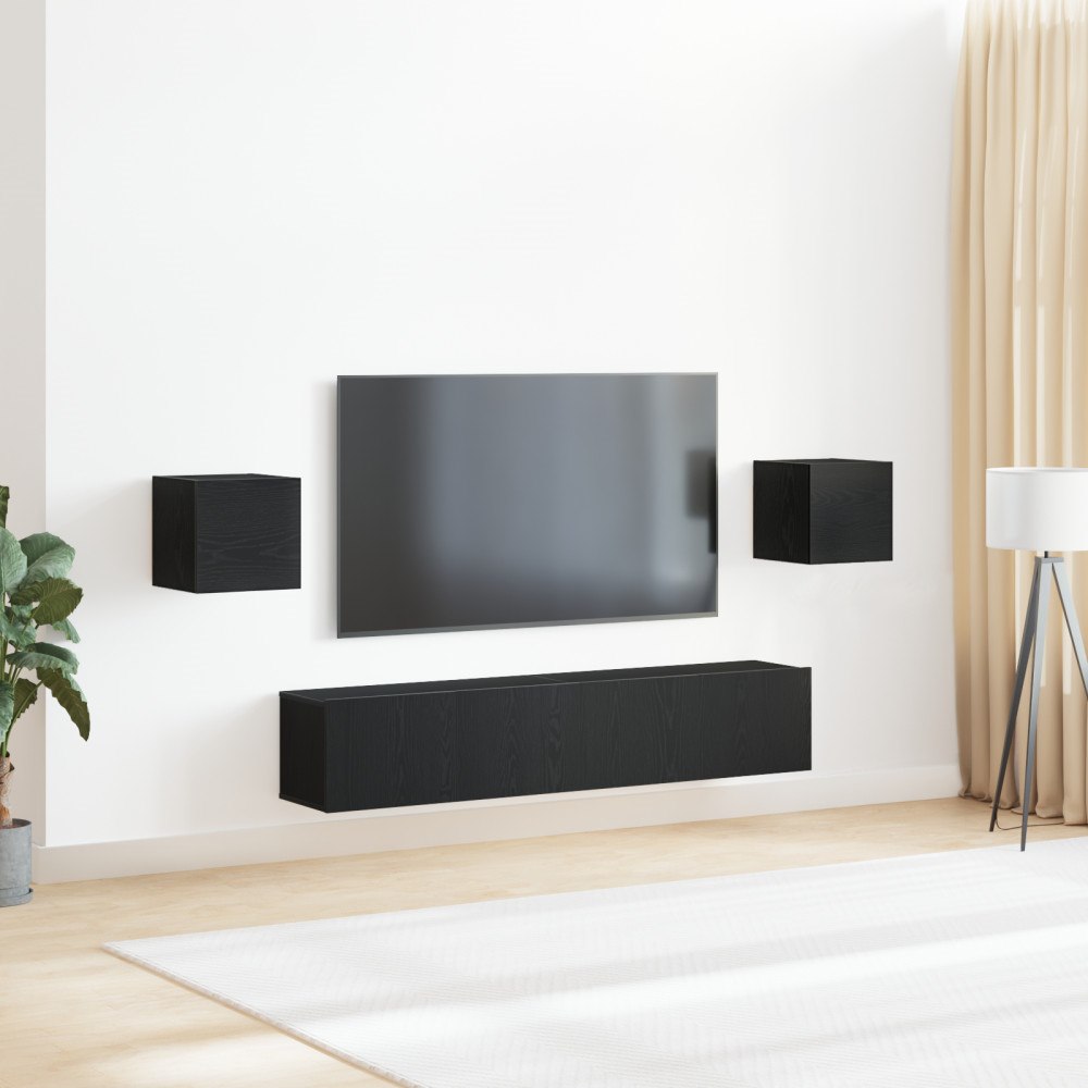 vidaXL 6 delar TV-bänksats Svart ek Konstruerat trä, vidaXL TV-väggskåp (Set om 2) - Svart ek, 80x30x30 cm, Gjord av konstruera...