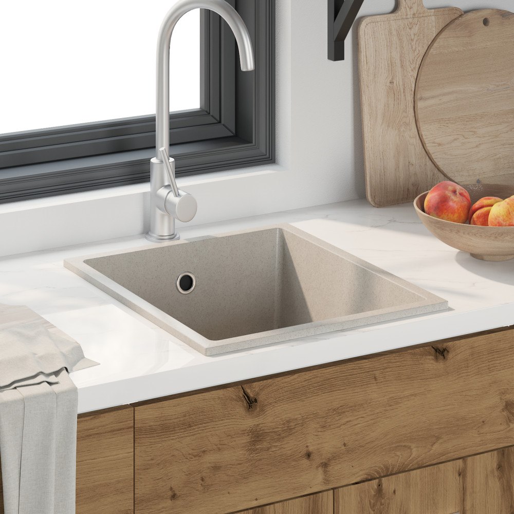 vidaXL köksdiskho i beige granit med överflödeshål