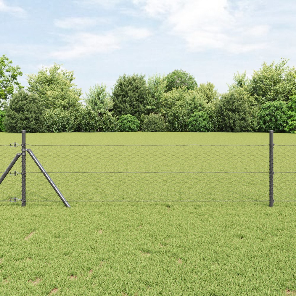 vidaXL Hexagonstängsel Grå 0.8x25 m Stål
