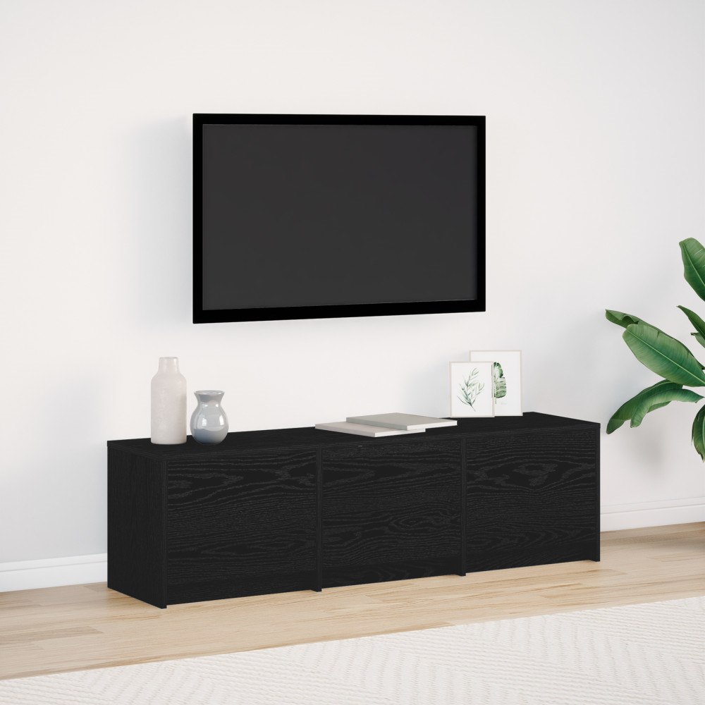 vidaXL TV-bänk med LED Svart Ek 140x34x40 cm Konstruerat Trä