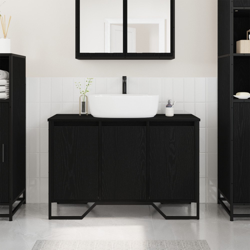 vidaXL Handfatsskåp Svart ek 91x35x60 cm Konstruerat trä