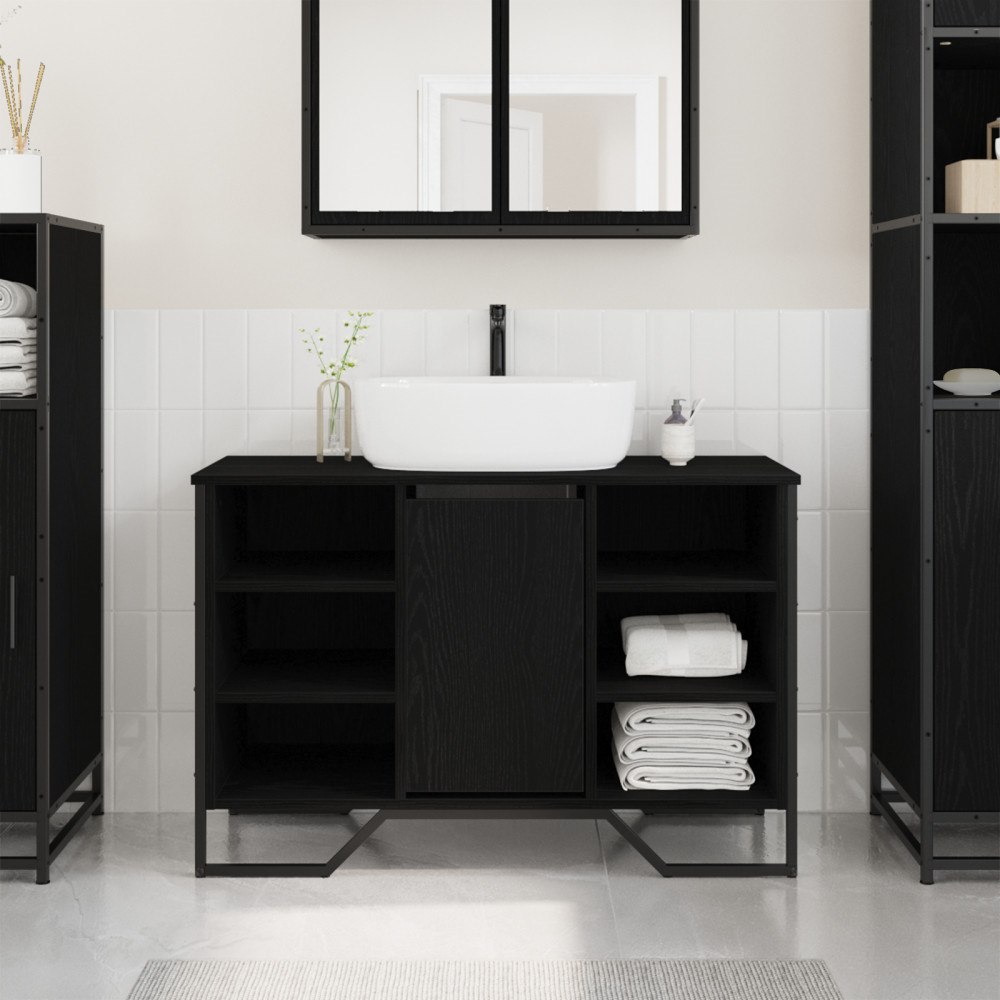 vidaXL Badrumsskåp för handfat Svart ek 91x35x60 cm Konstruerat trä