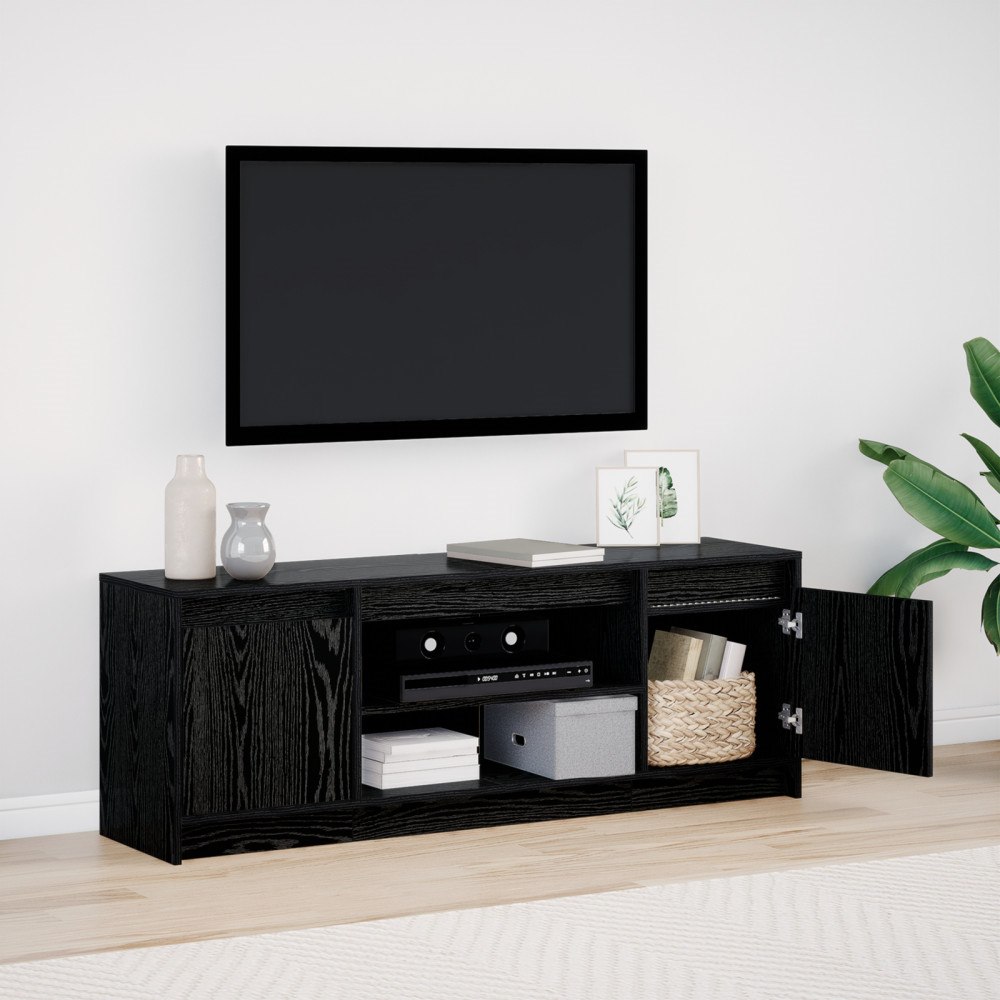 vidaXL TV-bänk med LED i svart ek, 139,5x34x50 cm, gjord av laminatträ.