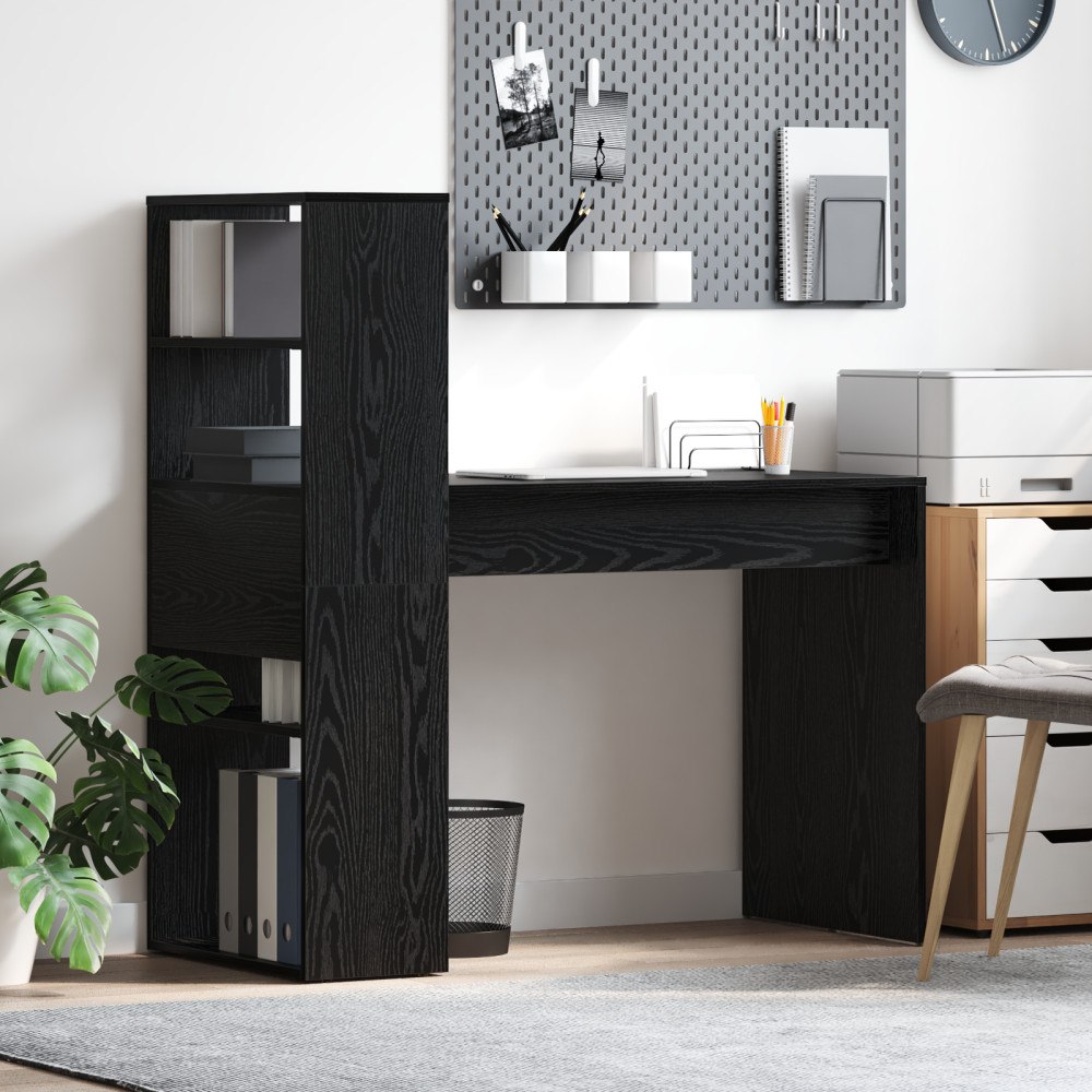 vidaXL Skrivbord med Förvaring Svart Ek 113x54x120 cm Konstruerat Trä