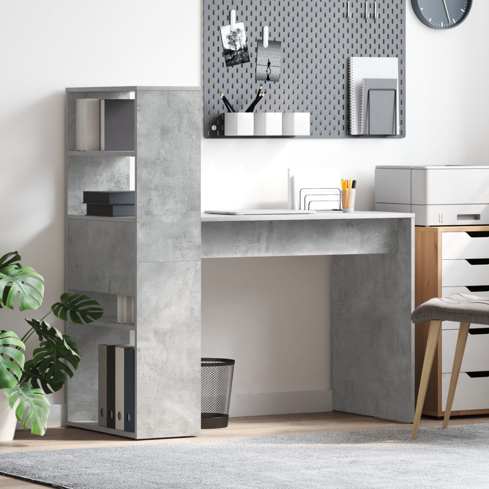 vidaXL Skrivbord med förvaring Betonggrå 113x54x120 cm Konstruerat trä