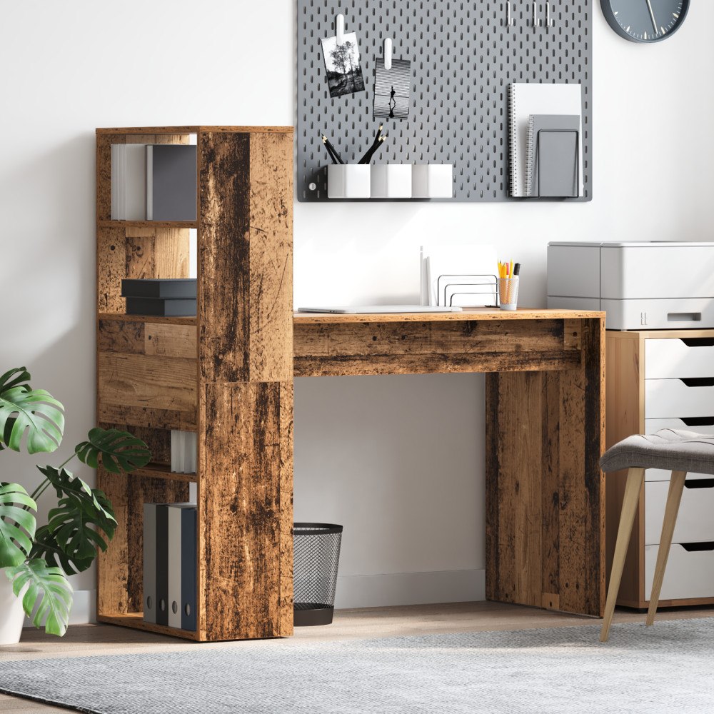 vidaXL Skrivbord med förvaring Gamla trä 113x54x120 cm Konstruerat trä