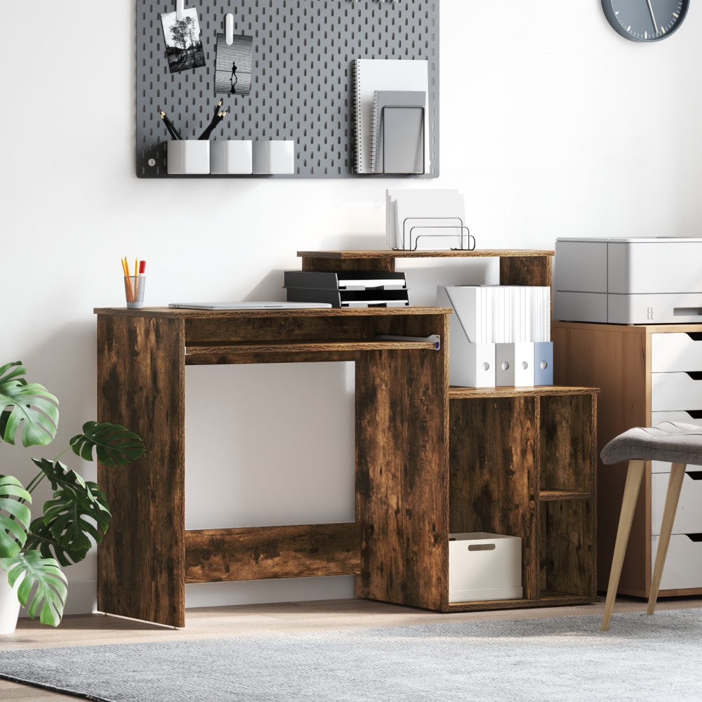 vidaXL Skrivbord med förvaring Rökig ek 120.5x44x88.5 cm Konstruerat trä
