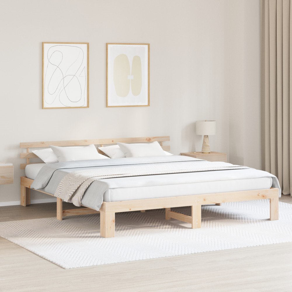 vidaXL Sängram i massivt tall Naturlig Massivt tall 200 x 200 cm Hållbar