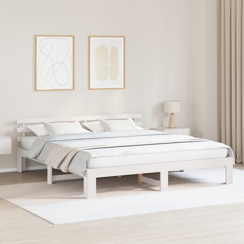 vidaXL Vit Sängram Vit Massivt trä 200 x 200 cm Justerbara armstöd