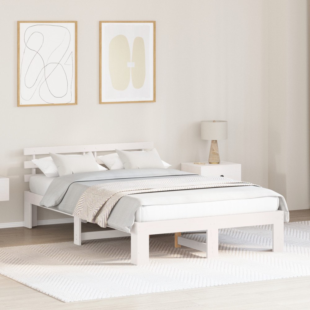 vidaXL Vit Sängram i Furu Vit Massivt Furu 135 x 190 cm Hållbar