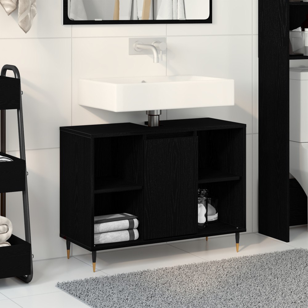 vidaXL Vanity Enhet Svart Ek Konstruerat Trä Medium Svart Ek Vanity