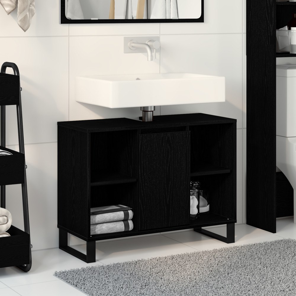 vidaXL Svart Ek-Spegel Svart ek MDF Medium Badrumsspegel Rektangulär
