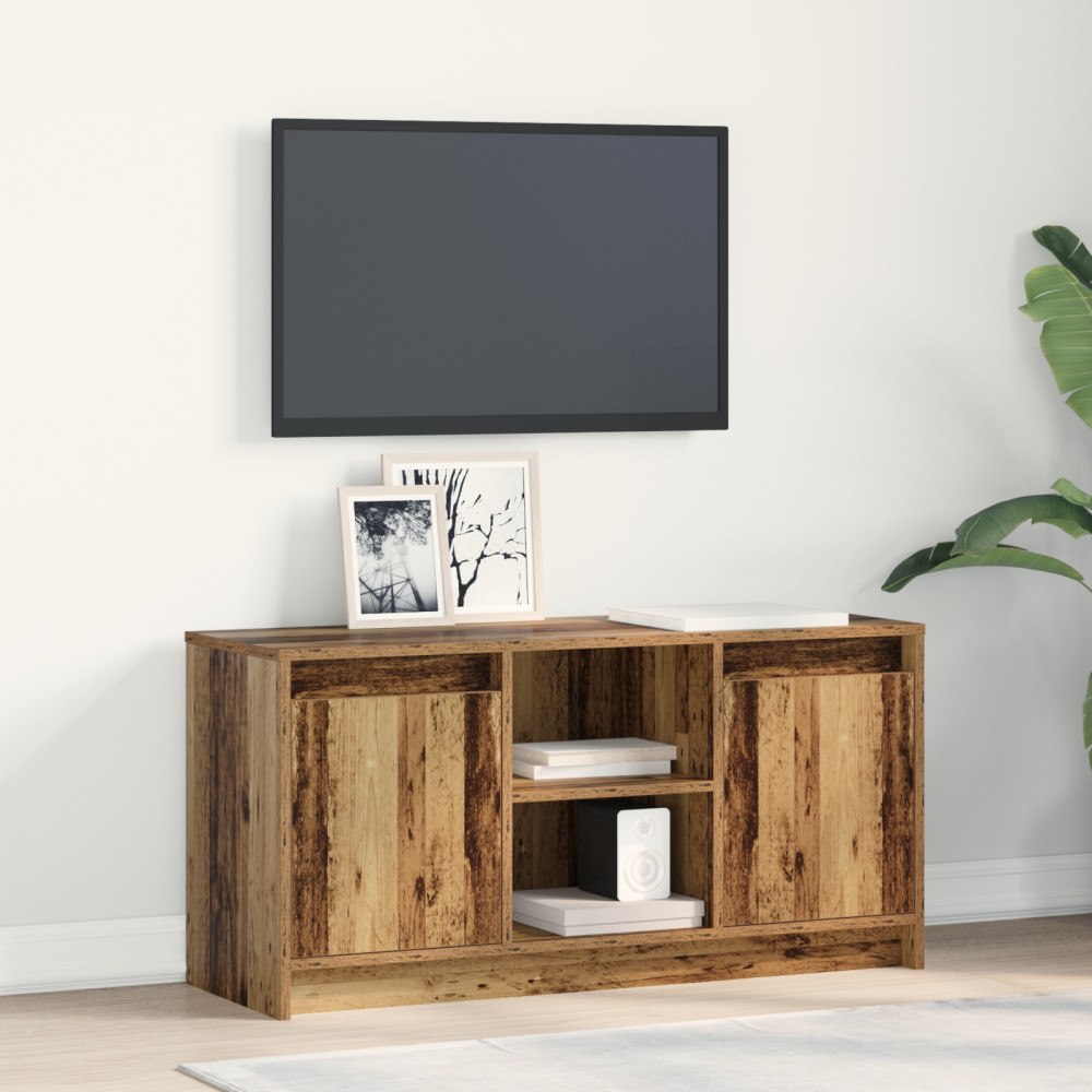 vidaXL TV-bänk med LED-lampor - gammalt trä, 100x34x50 cm i konstruerat trä.