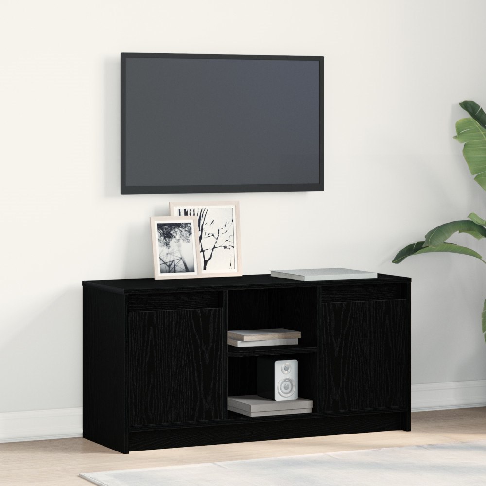 vidaXL TV-bänk med LED-lampor i svart ek, 100x34x50 cm, tillverkad av konstruerat trä.