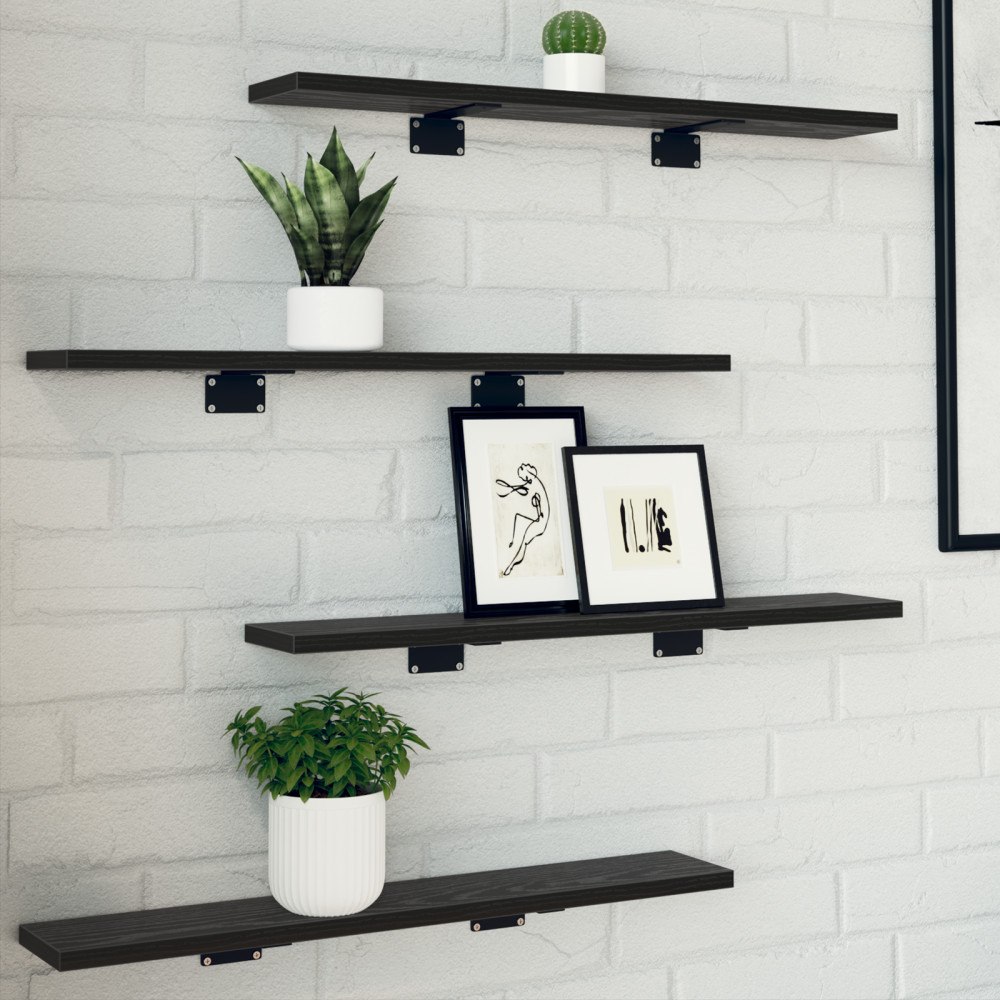 vidaXL Väggmonterade Hyllor Svart ek Konstruerat trä 60 x 10 x 1.5 cm