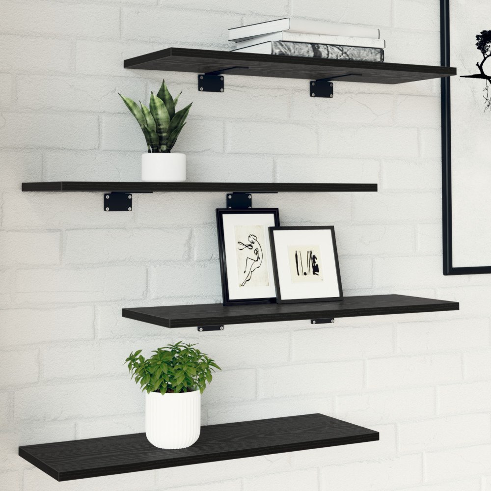 vidaXL Väggmonterade hyllor Svart ek Konstruerat trä 60 x 20 x 1.5 cm