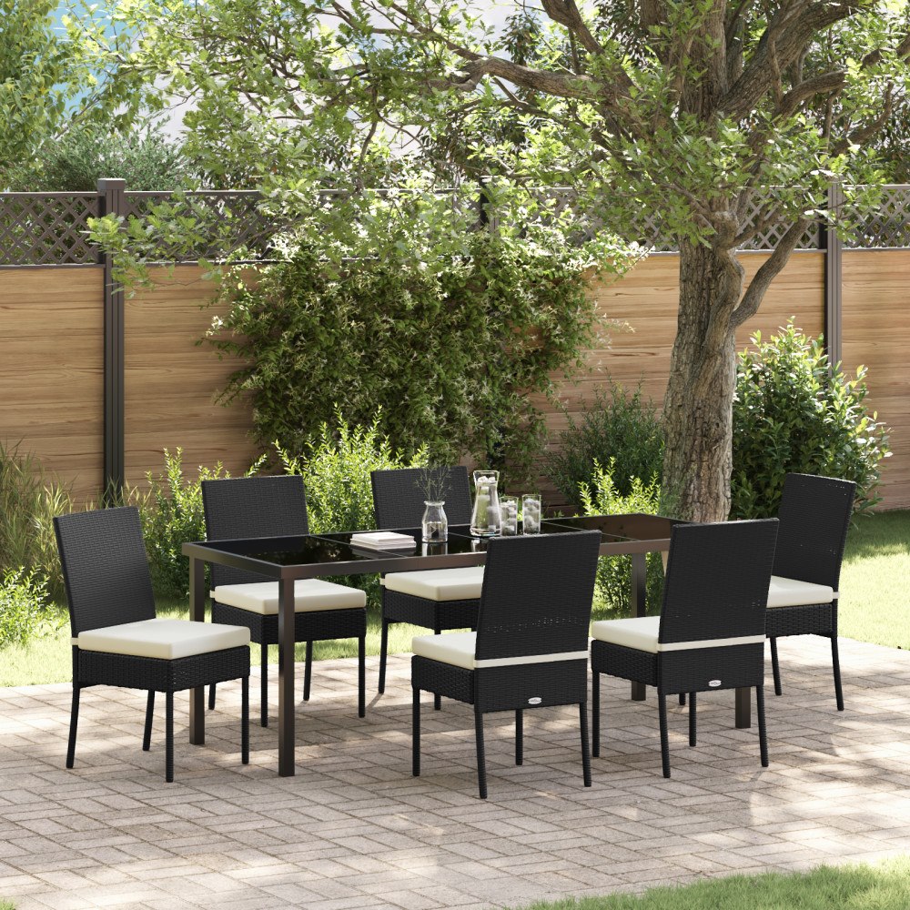 vidaXL 7-delat Trädgårdsdining set Svart Poly Rattan