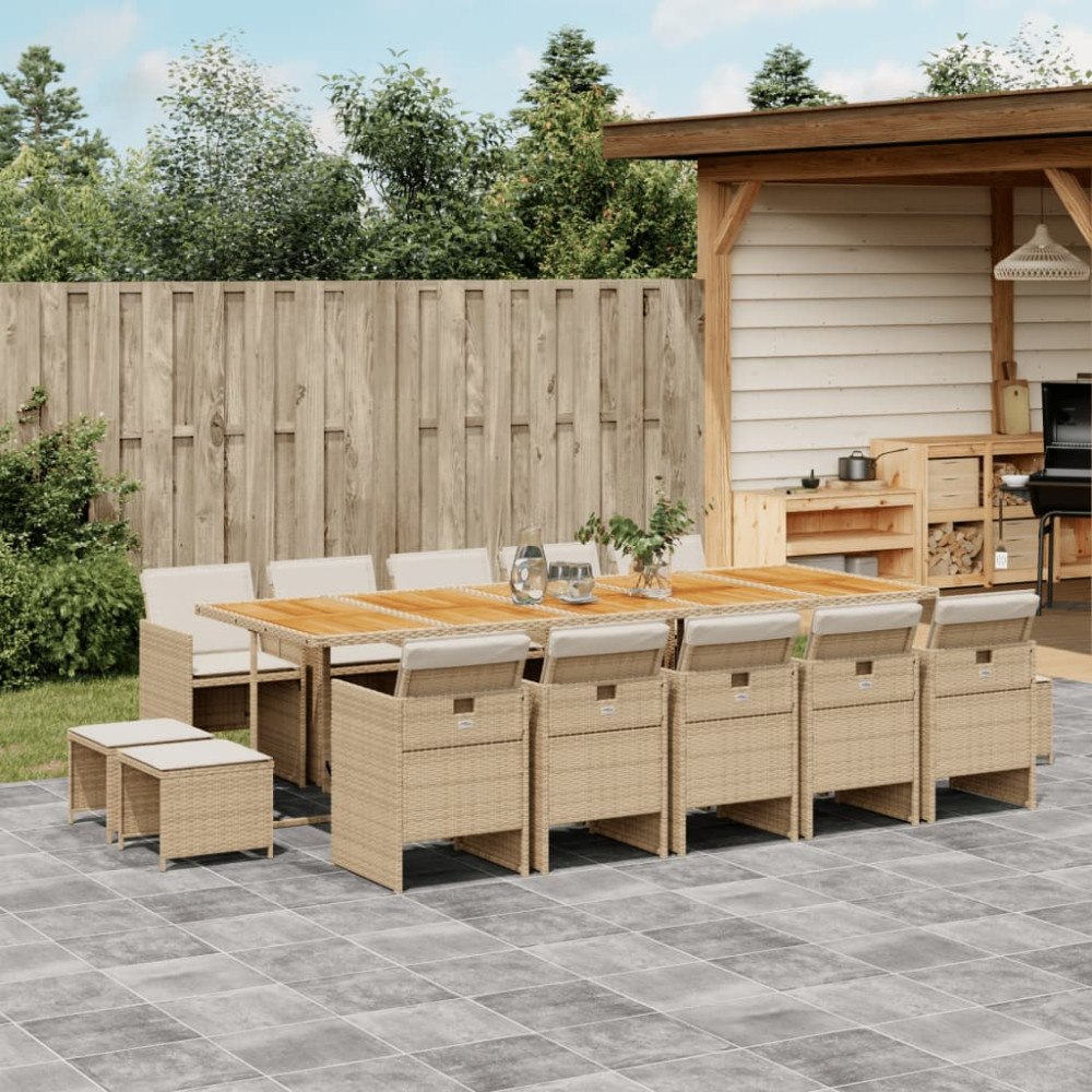 vidaXL Matgrupp för trädgården med dynor 15 delar beige konstrotting