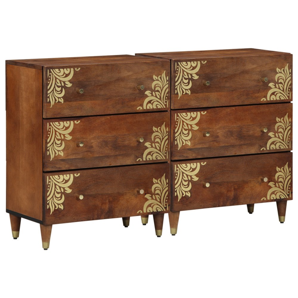 vidaXL Sideboards 2 st Honung brun 60x33.5x75 cm Solid grovt trä Mangoträd, vidaXL Sideboard 60x33x75 cm Solid Wood Mango