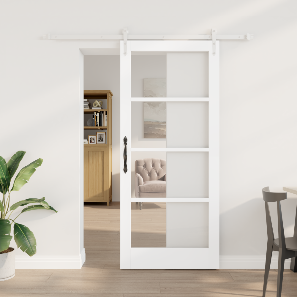 vidaXL skjutdörr med hårdvarusats vit 86x198.5 cm solid trä furu