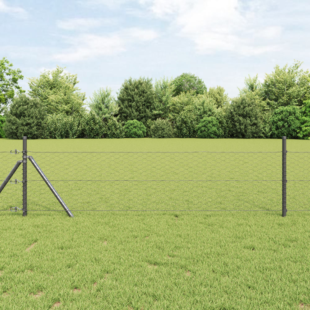 vidaXL Staket med stolpar Grå 0.8 x 25 m PVC-belagd stål