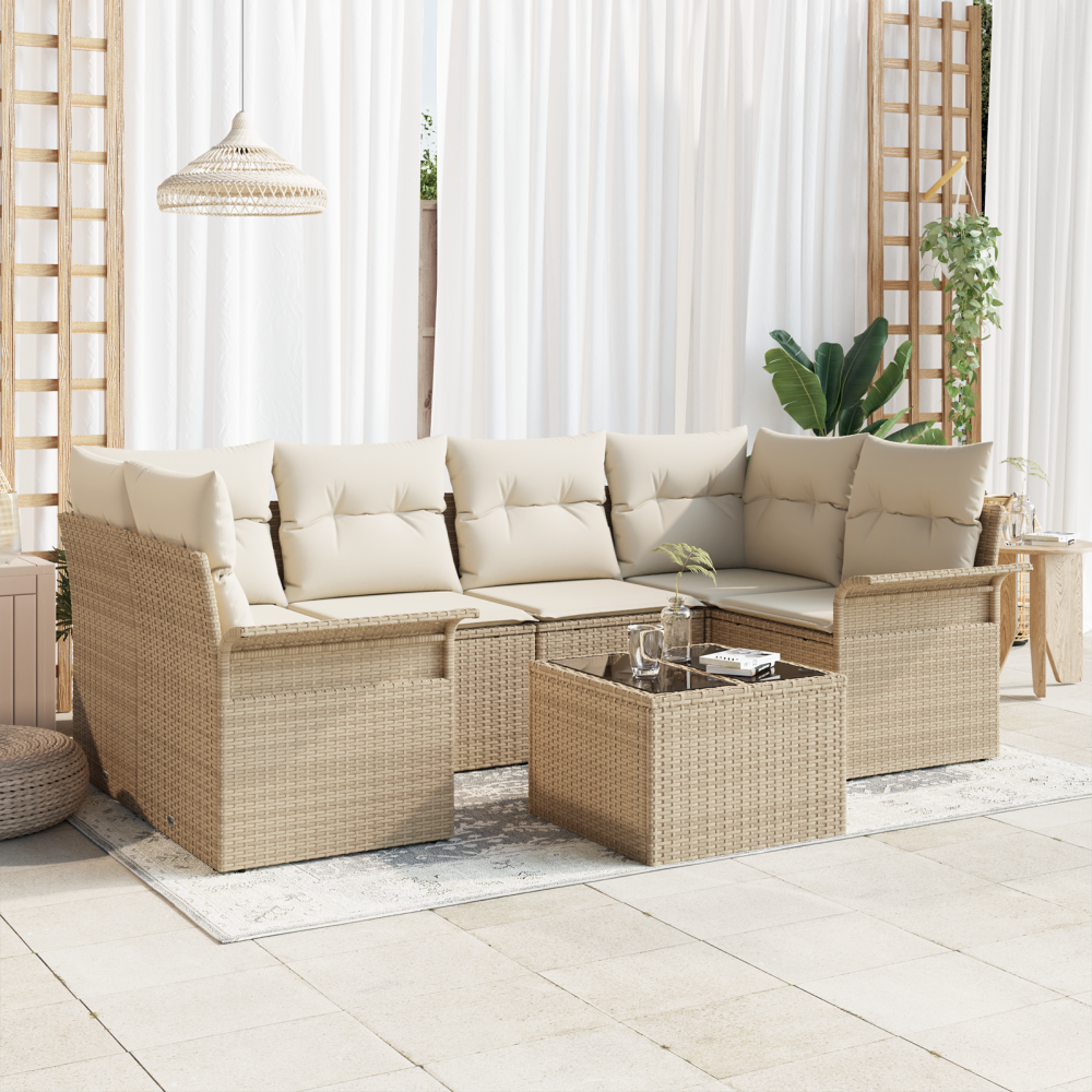 vidaXL Trädgårdsoffset 7 pcs Beige och gräddfärgad 55 x 55 x 37 cm