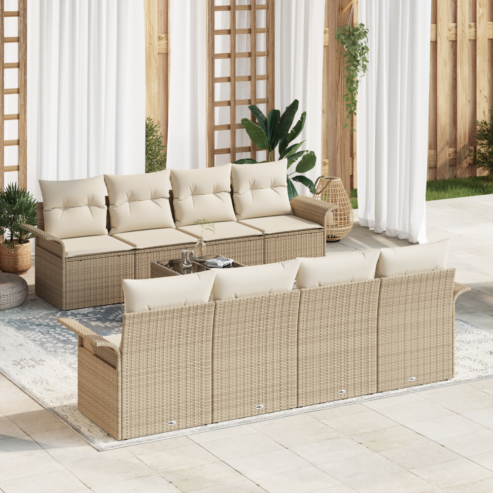 vidaXL 9 Delar Trädgårdsoffa Set Med Kuddar Beige Poly Rotting