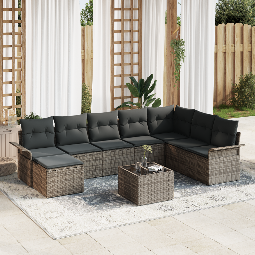 vidaXL 8-delat trädgårdsoff-set med kuddar Svart Poly Rattan
