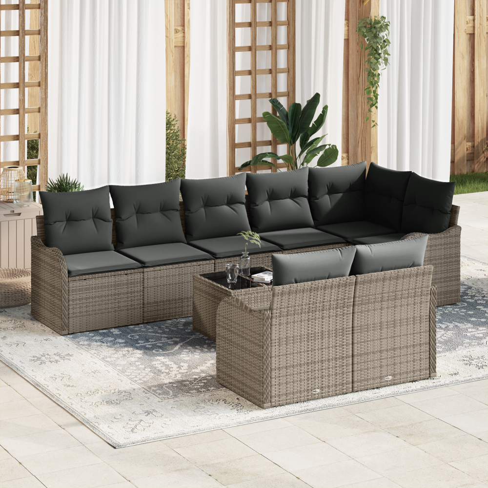 vidaXL 8-delat Trädgårdsoff set med Dynor Svart Poly Rattan