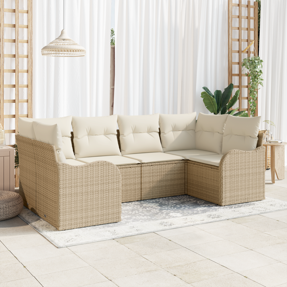 vidaXL 6-delars trädgårdsoff-set med kuddar beige poly rattan